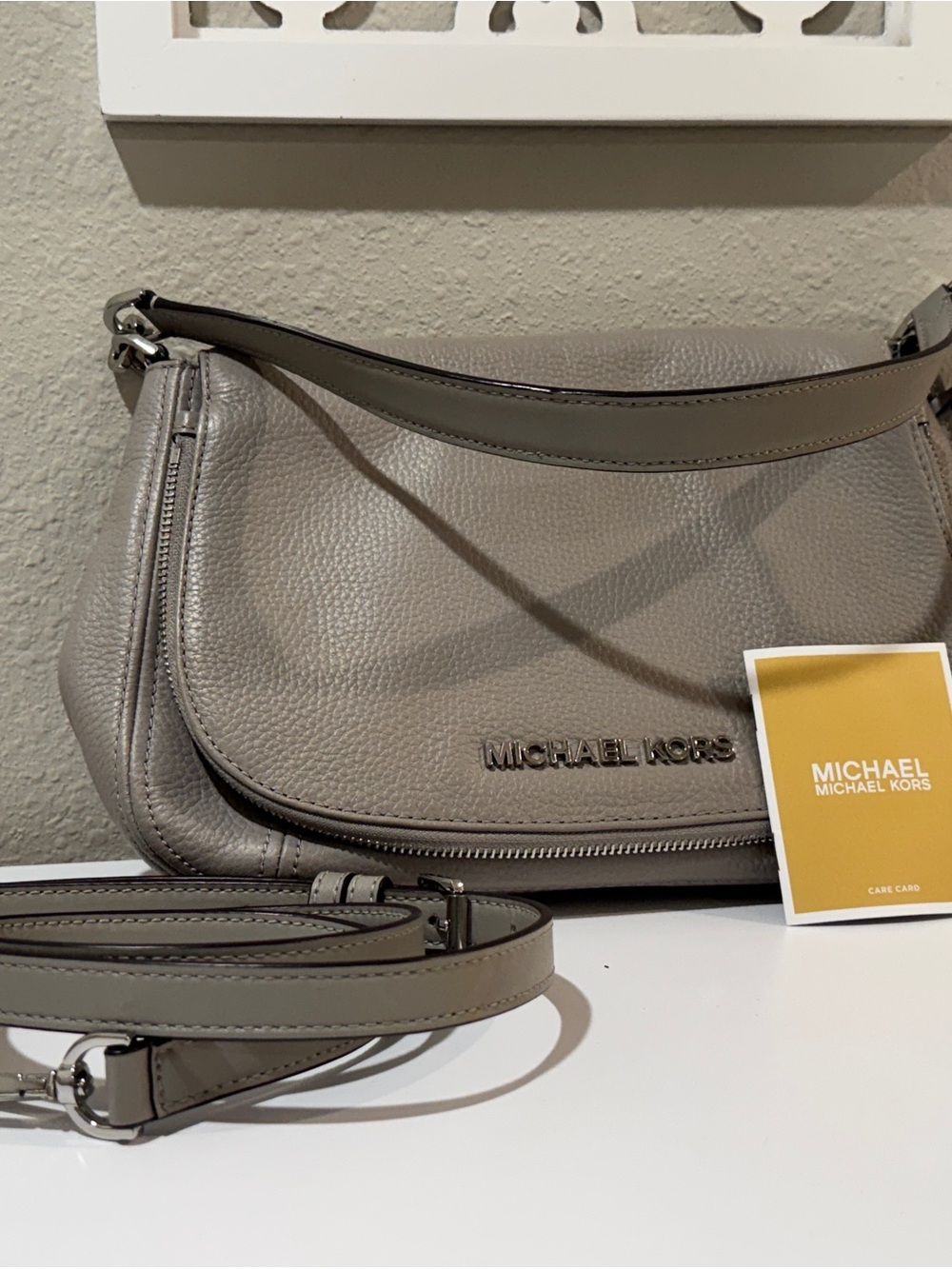 Michael Kors Taupe Pebbled Leather Shoulder Bag with Detachable Strap